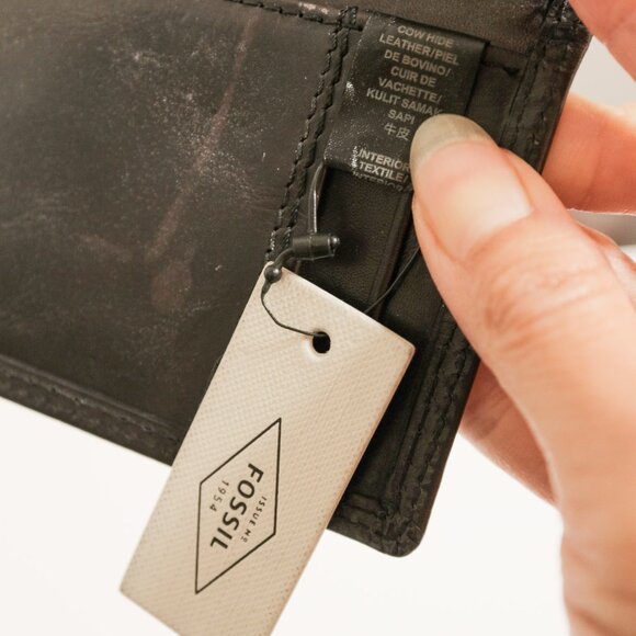 FOSSIL Dark Brown Leather Folding Card Case Wallet - Picture 5 of 6